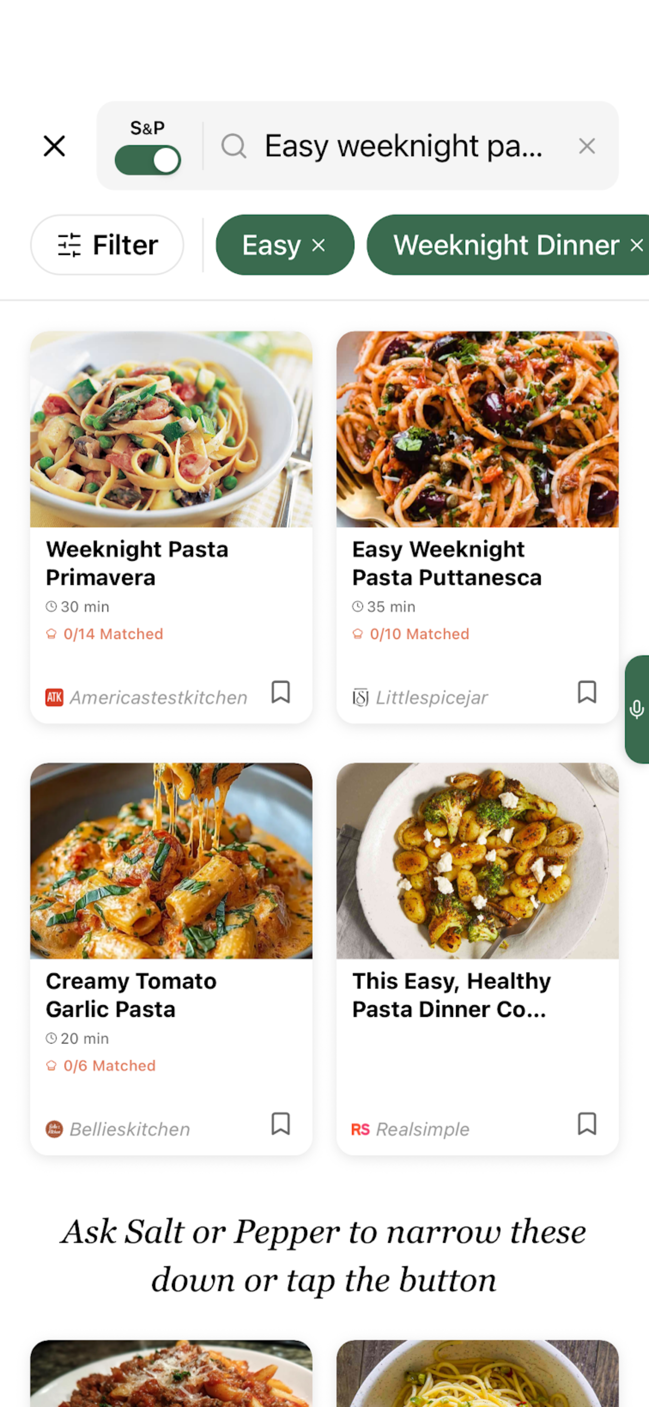 Search results screen